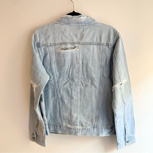 FREE PEOPLE Neon Blonde Denim Jean Jacket Oversized Light Wash Distressed Size S - Picture 15 of 16